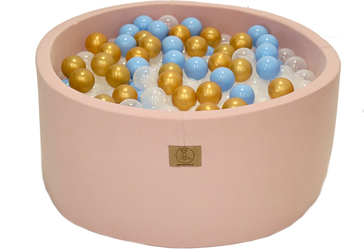 Ballenbakje.nl - Ballenbak XL Licht Roze | 90x30 cm | Inclusief 200 ballen - Blauw, Goud, Transparant